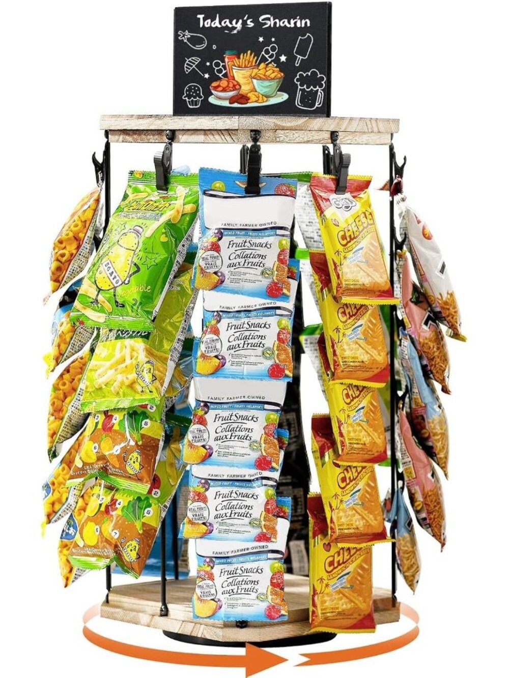 Chip Rack Display Stand, 5-Tier 360° Rotating with 40 Clips